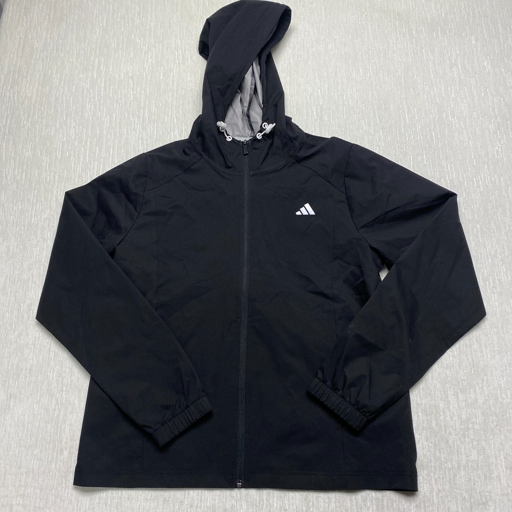 Adidas Run It Jacket Mens Medium BlacK Hooded Athletic Logo Sports Full Zip